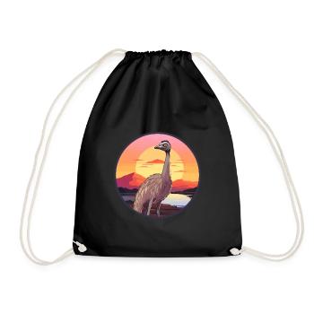 Ostrich Colorful Watercolor Cartoon Kawaii Animal - Drawstring Bag - black - Front