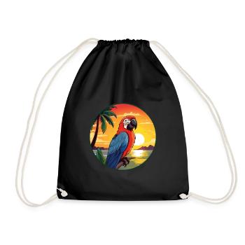 Parrot Colorful Watercolor Cartoon Kawaii Animal - Drawstring Bag - black - Front