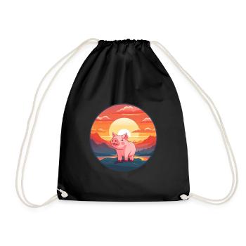 Pig Colorful Watercolor Cartoon Kawaii Animal - Drawstring Bag - black - Front