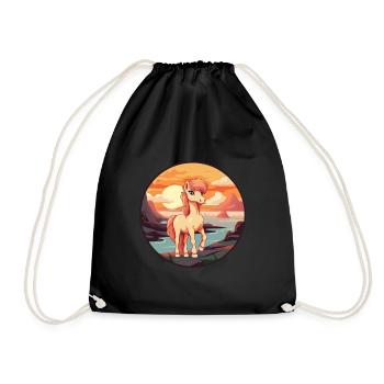 Pony Colorful Watercolor Cartoon Kawaii Animal - Drawstring Bag - black - Front