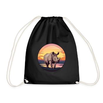 Rhino Colorful Watercolor Cartoon Kawaii Animal - Drawstring Bag - black - Front