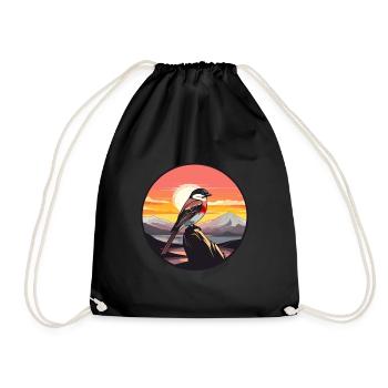 Sparrow Colorful Watercolor Cartoon Kawaii Animal - Drawstring Bag - black - Front