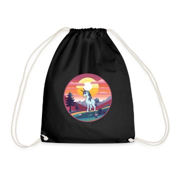 Unicorn Colorful Watercolor Cartoon Kawaii Animal - Drawstring Bag - black - Front