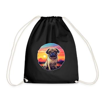 Pug Dog Colorful Watercolor Cartoon Kawaii Animal - Drawstring Bag - black - Front