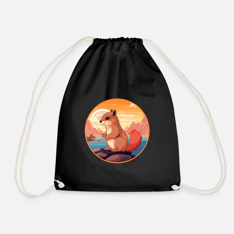 Eichhörnchen buntes Aquarell Cartoon Kawaii Tier - Turnbeutel - Schwarz