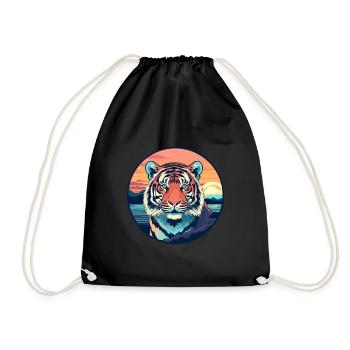Tiger Colorful Watercolor Cartoon Kawaii Animal - Drawstring Bag - black - Front