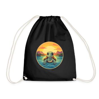 Turtle Colorful Watercolor Cartoon Kawaii Animal - Drawstring Bag - black - Front