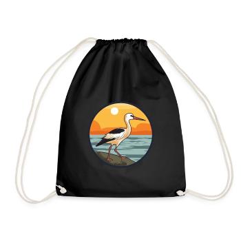 Avocet Watercolor Cartoon Kawaii Clipart Animal - Drawstring Bag - black - Front