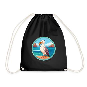 Albatross Watercolor Cartoon Kawaii Clipart Animal - Drawstring Bag - black - Front