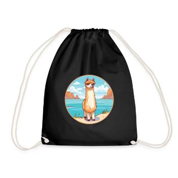 Alpaca Watercolor Cartoon Kawaii Clipart Animal - Drawstring Bag - black - Front