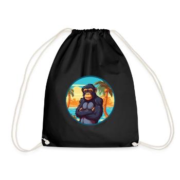 Bonobo Watercolor Cartoon Kawaii Clipart Animal - Drawstring Bag - black - Front