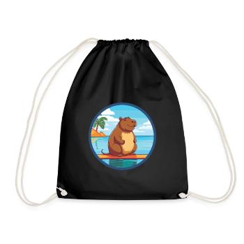 Capybara Watercolor Cartoon Kawaii Clipart Animal - Drawstring Bag - black - Front