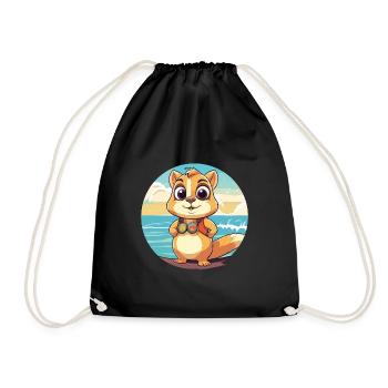 Chipmunk Watercolor Cartoon Kawaii Clipart Animal - Drawstring Bag - black - Front