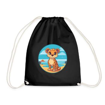 Cheetah Watercolor Cartoon Kawaii Clipart Animal - Drawstring Bag - black - Front