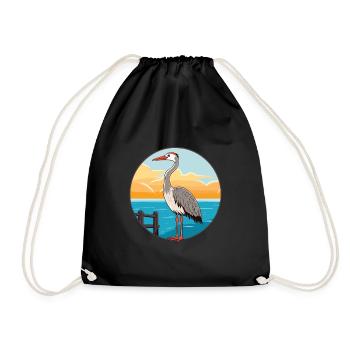 Crane Watercolor Cartoon Kawaii Clipart Animal - Drawstring Bag - black - Front