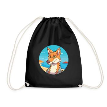 Coyote Watercolor Cartoon Kawaii Clipart Animal - Drawstring Bag - black - Front