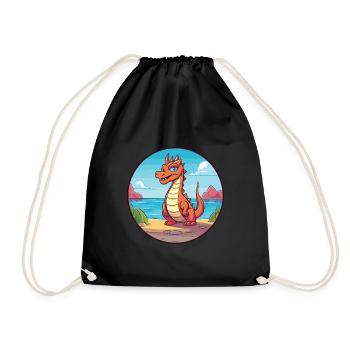 Dragon Watercolor Cartoon Kawaii Clipart Animal - Drawstring Bag - black - Front