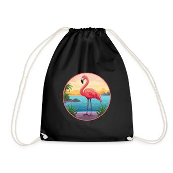 Flamingo Watercolor Cartoon Kawaii Clipart Animal - Drawstring Bag - black - Front