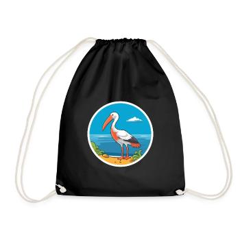 Ibis Watercolor Cartoon Kawaii Clipart Animal - Drawstring Bag - black - Front