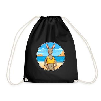 Kangaroo Watercolor Cartoon Kawaii Clipart Animal - Drawstring Bag - black - Front