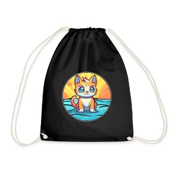 Chaton aquarelle dessin animé Kawaii Clipart Animal - Sac de sport léger - noir - Devant