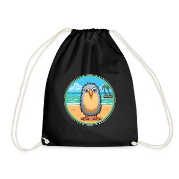 Kiwi Aquarell Cartoon Kawaii Clipart Tier - Turnbeutel - Schwarz - Vorne