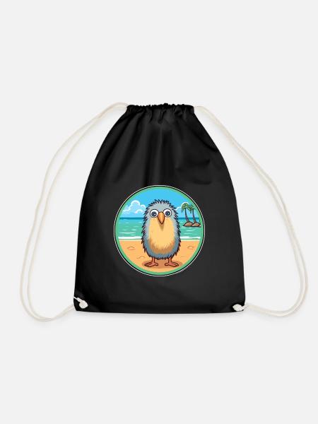 Kiwi Aquarell Cartoon Kawaii Clipart Tier - Turnbeutel - Schwarz