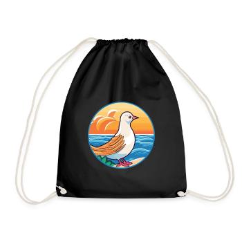 Dove Watercolor Cartoon Kawaii Clipart Animal - Drawstring Bag - black - Front