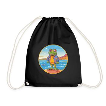 Frosch Aquarell Cartoon Kawaii Clipart Tier - Turnbeutel - Schwarz - Vorne