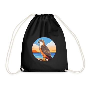 Hawk Watercolor Cartoon Kawaii Clipart Animal - Drawstring Bag - black - Front