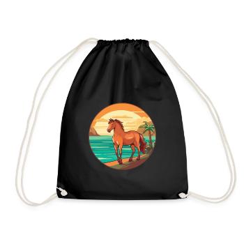 Pferd Aquarell Karikatur Kawaii Clipart Tier - Turnbeutel - Schwarz - Vorne