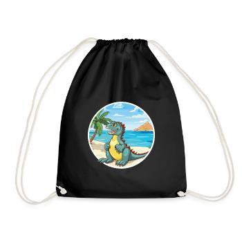 Iguana Watercolor Cartoon Kawaii Clipart Animal - Drawstring Bag - black - Front