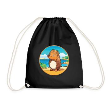 Echidna Watercolor Cartoon Kawaii Clipart Animal - Drawstring Bag - black - Front