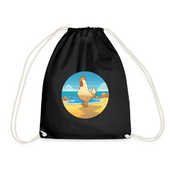 Hen Watercolor Cartoon Kawaii Clipart Animal - Drawstring Bag - black - Front