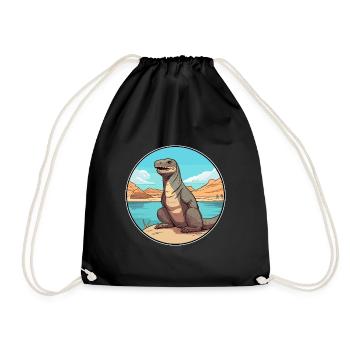 Komodo Dragon Aquarelle Dessin Animé Kawaii Animal - Sac de sport léger - noir - Devant
