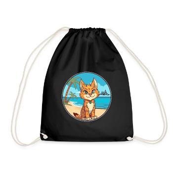 Lynx Watercolor Cartoon Kawaii Clipart Animal - Drawstring Bag - black - Front