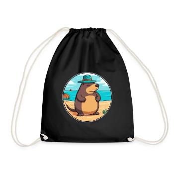 Mole Watercolor Cartoon Kawaii Clipart Animal - Drawstring Bag - black - Front