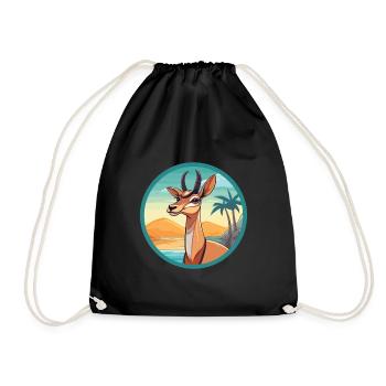 Impala Aquarell Karikatur Kawaii Clipart Tier - Turnbeutel - Schwarz - Vorne