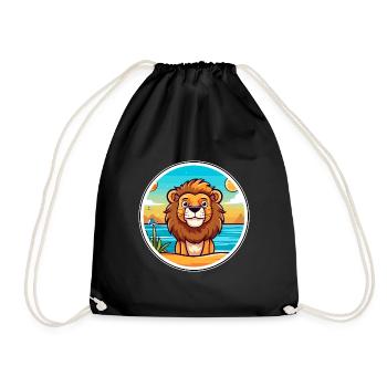 Lion Watercolor Cartoon Kawaii Clipart Animal - Drawstring Bag - black - Front