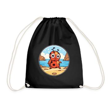 Ladybug Watercolor Cartoon Kawaii Clipart Animal - Drawstring Bag - black - Front