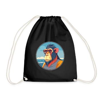 Mandrill Watercolor Cartoon Kawaii Clipart Animal - Drawstring Bag - black - Front