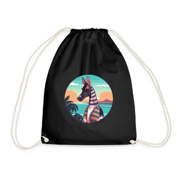 Okapi Watercolor Cartoon Kawaii Clipart Animal - Drawstring Bag - black - Front