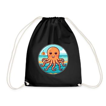 Poulpe aquarelle dessin animé kawaii Clipart Animal - Sac de sport léger - noir - Devant