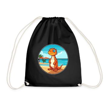 Lizard Watercolor Cartoon Kawaii Clipart Animal - Drawstring Bag - black - Front
