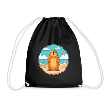 Marmot Watercolor Cartoon Kawaii Clipart Animal - Drawstring Bag - black - Front
