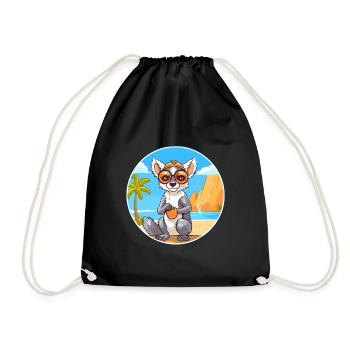 Lemur Watercolor Cartoon Kawaii Clipart Animal - Drawstring Bag - black - Front