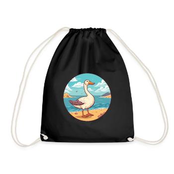 Goose Watercolor Cartoon Kawaii Clipart Animal - Drawstring Bag - black - Front