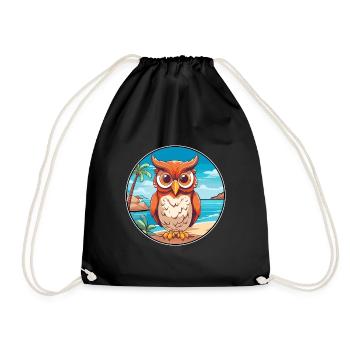 Owl Watercolor Cartoon Kawaii Clipart Animal - Drawstring Bag - black - Front