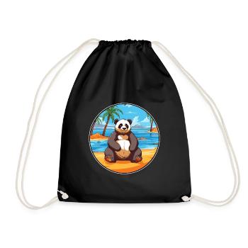 Panda Aquarell Karikatur Kawaii Clipart Tier - Turnbeutel - Schwarz - Vorne