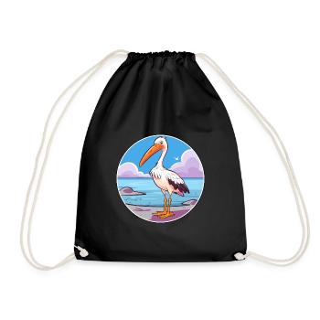 Storch Aquarell Karikatur Kawaii Clipart Tier - Turnbeutel - Schwarz - Vorne